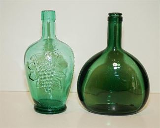 green hand blown bottles Vintage
