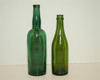 2 Green vintage bottles