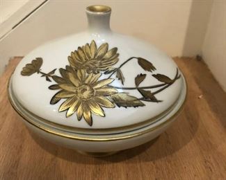 gold painted covered dish