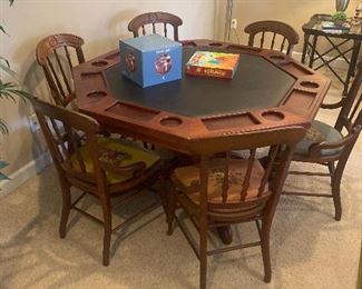 Great game table. Top turns over for solid table