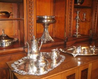 Ornate silverplate serving pieces