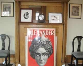 27" x 41" original poster of hypnotist Alexander The Man Who Knows, pair of antique, Swedish side chairs