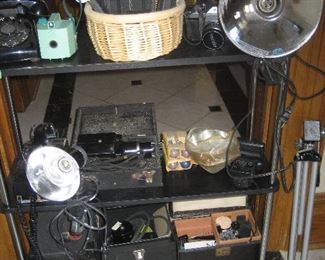 50s and 60s photography equipment, rotary phones