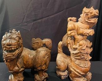 Carved wood foo dogs