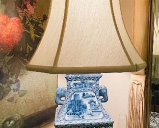 Blue & white chinoiserie lamp