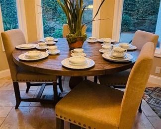Reclaimed dining table & linen chairs
