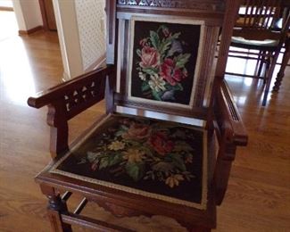 vintage walnut side chair w/needlepoint upholstery