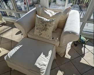 ITEM # 15 - Matching Cream Colored Chair and Ottoman. Dimensions: 38" W x 51" L. Asking Price $75