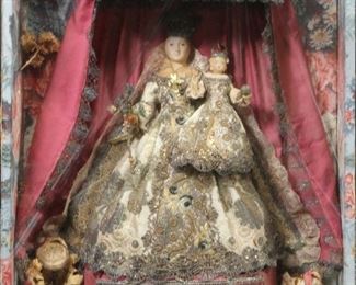 Shadow Box with Madonna & Child wearing crewel work dress