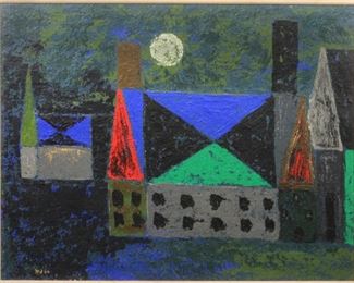 Karl Mann (American 20th C.) Oil on Panel Belfry Horizontal