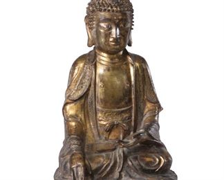 Chinese Ming Dynasty Gilt Bronze Seated Shakyamuni Buddha