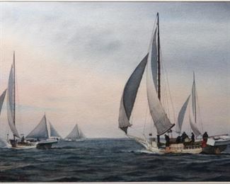 Peter Egeli (American, b. 1934) Oil on Canvas, Skipjacks on the Bay (1987)