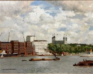 Norman Wilkinson (British, 1878 - 1971) Oil on Canvas, Yesterday & Today - The Tower of London