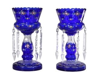Pair of Victorian Cobalt Blue Glass Vases