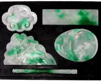 Chinese 20th C. Carved Jadeite Painter Box