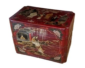 Chinese 20th C. Lacquered Leather Tiered Box