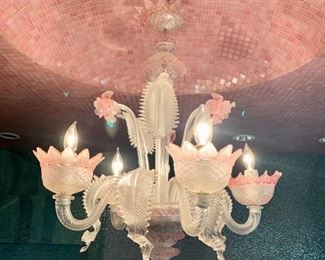 52. Pink Venetian Glass 5 Candle Chandelier (24" x 35")