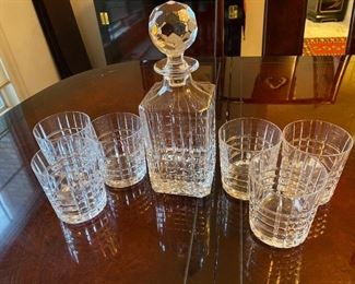 Tiffany & Co Tartan Plaid Crystal Spirit Decanter with Stopper And Six  Glasses  