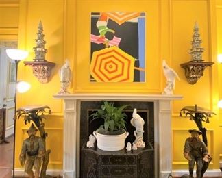 Becky Bradley art, Pair of 19th Century polychrome wooden figural sculptures - one of a kind!