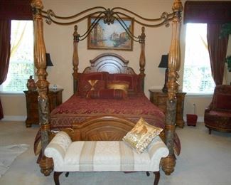 Beautiful Queen Size Canopy Bedroom. Marble Detail on Posts.