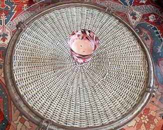 Round Woven Reed and Cast Iron Glass Brazilian Coffee Table BUY NOW https://www.estatesales.net/marketplace/items/611324