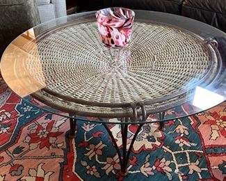 Round Woven Reed and Cast Iron Glass Brazilian Coffee Table BUY NOW https://www.estatesales.net/marketplace/items/611324
