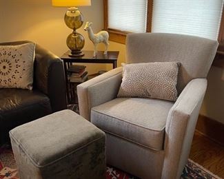 Ethan Allen Gray Upholstered swivel easy chair (2 available)