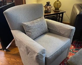 Ethan Allen Gray Upholstered swivel easy chair (2 available)
