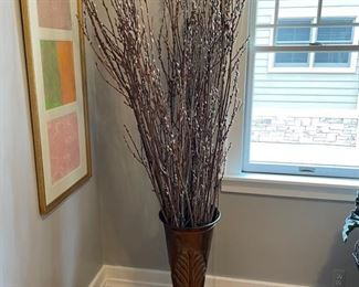 3 footed floor vase with pussywillow branches