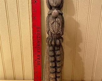 Antique Carved Wood Folk Art Statue Woman Holding Bird BUY NOW https://www.estatesales.net/marketplace/items/612423