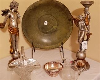 Silver plate, crystal, metals, Cherub decor