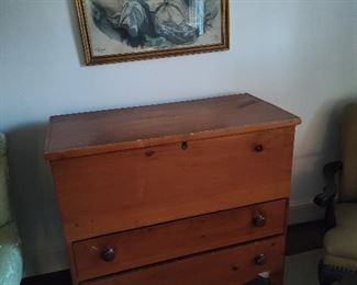 Antique 1800s Pine Lift Top Chest of Drawers
