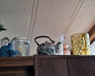 Vintage pitcher & tea kettles 