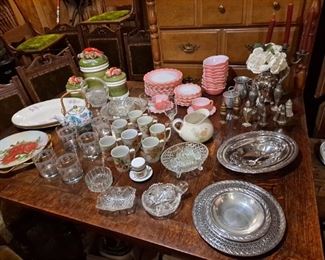 Vintage and mcm plates, ceramics, glass, Porcelain and silver