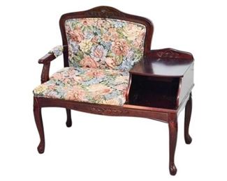 3.Mahogany Upholstered Settee With Built In End Table