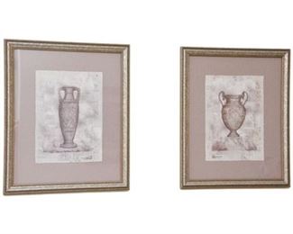 25.Pair, Framed Decorative Urn Prints By Richard A. Henson
