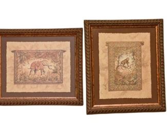 44.Pair, Animal Themed Prints Illegibly Signed