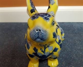 Adorable Blue and Yellow Porcelain Bunny Rabbit