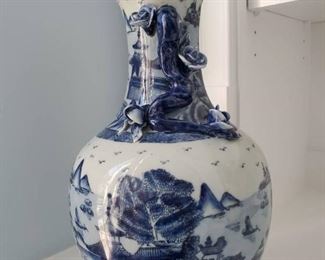 Antique Oriental Blue and White Porcelain Vase