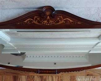 Beautiful Antique Beveled Mirror with Intricate Inlaid Design