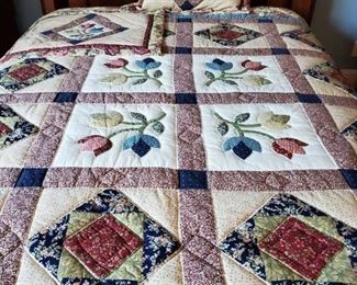 Beautiful Floral and Diamond Theme Country Style Quilt Pillow and Two Shams