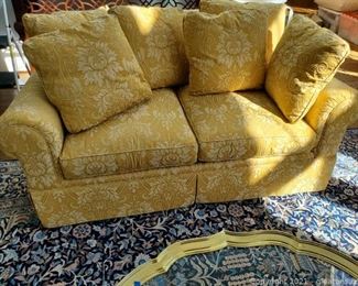 Beautiful Luxurious Fairington Mahogany Grey Duck Feathers Euro Down Love Seat