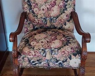Beautifully Carved Louis XIV Style Oversized Armchair with Large Nailhead Trim