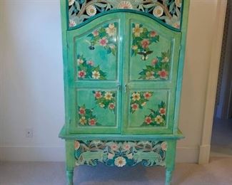 Colorful Arte De Mexico Hand Painted 2 Door Storage Cabinet