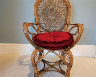 Gorgeous Vintage Rattan and Wicker Armchair with Cushion