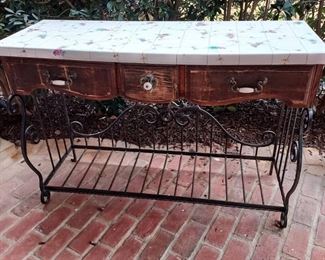 Lovely Tile Top Table with Iron Base