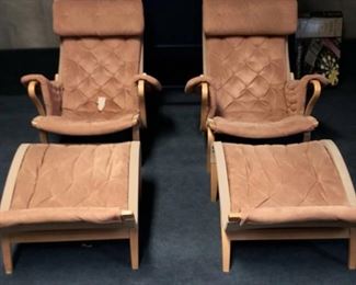 Pair of Retro Bruno Mattsson for Dux Pernilla Armchair and Ottoman