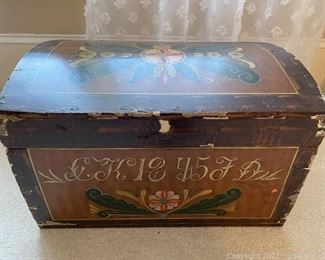 Scandinavian Hand Painted Immigration Domed Trunk