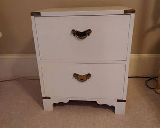 Swedish 2 drawer White Lacquered Nightstand with Brass Hardware