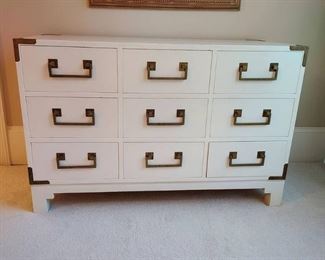 Swedish White Lacquered 9 Drawer Chest with Brass hardware